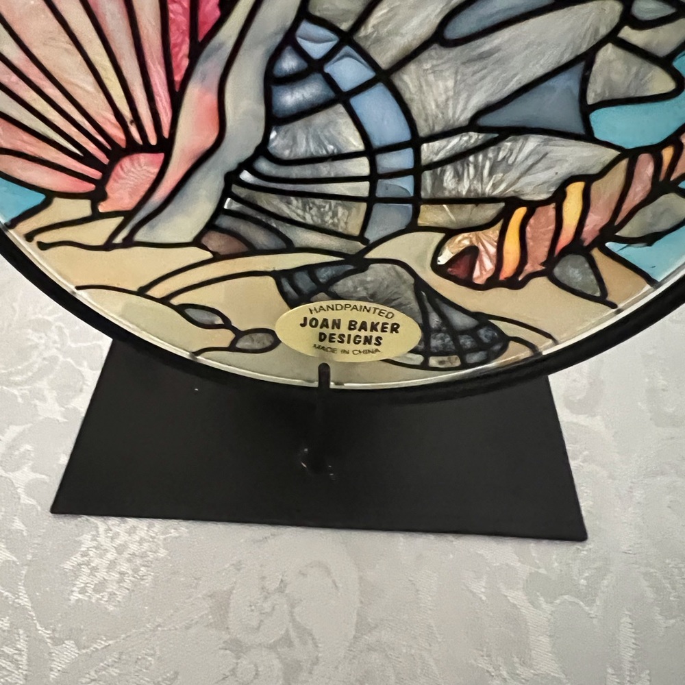 Vintage Handpainted Stained Glass Tealight Holder - “Tiffany Seashells” - Picture 3 of 4